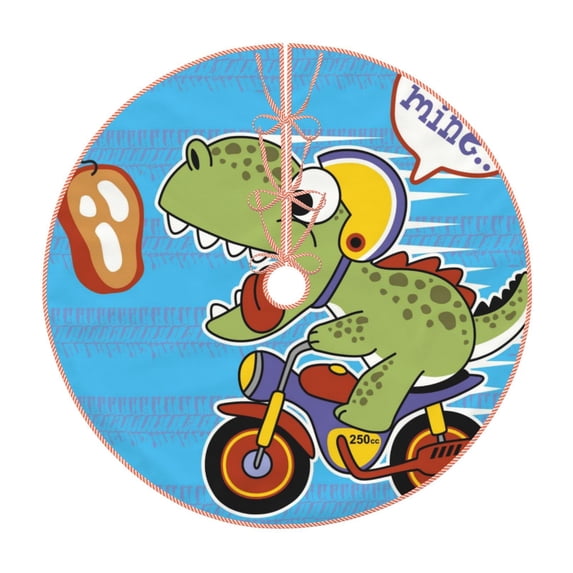 Sikiie Dinosaur Riding a Motorcycle Nativity Christmas Tree Skirt, Jesus Christian Winter Holiday Tree Mat Decoration(30-48IN)48"