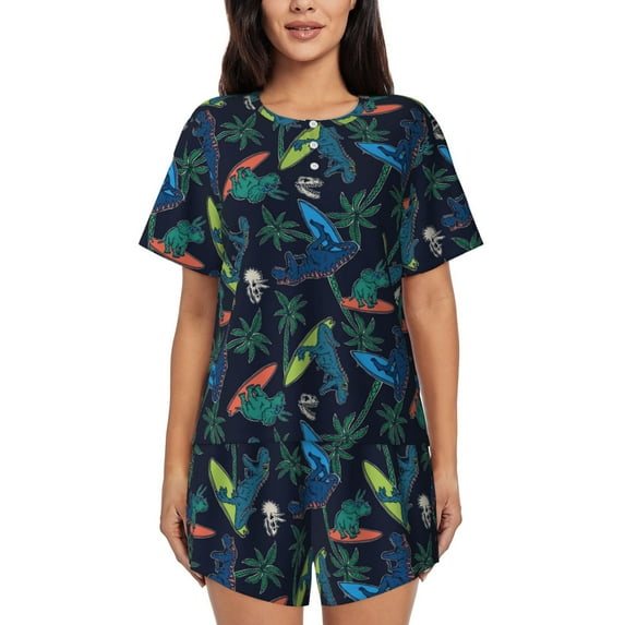 Sikiie Dinosaur Womens Pajama Sets Short Sleeve Top With Pants Sleepwear 2 Piece Lounge Set3X-Large