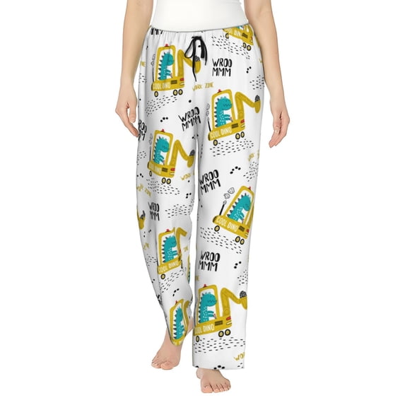 Sikiie Dinosaur on Excavator Women’s Ultra-Soft Comfy Lounge Pants Sleepwear Comfy Lounge Pants Drawstring Sleep Bottoms with PocketsLarge