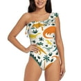 thumbnail image 1 of Sikiie Dinosaurs and Tropical Leaves Print Women One Piece Swimsuits Tummy Control One Shoulder Bathing Suits Ruffle Swimwear, From S to XXL-Medium, 1 of 6