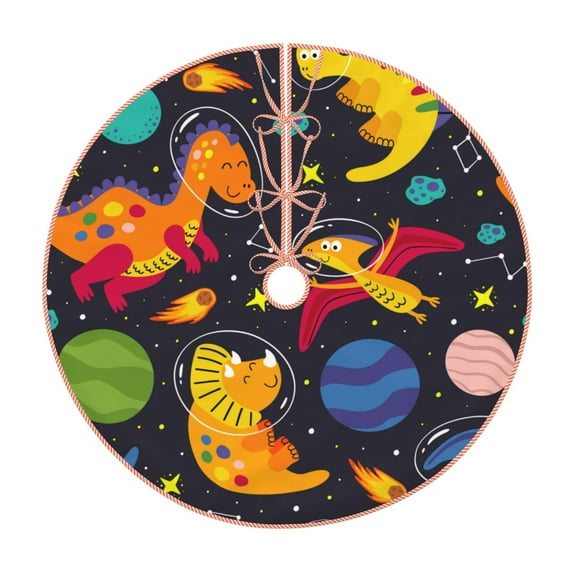 Sikiie Dinosaurs in Space Nativity Christmas Tree Skirt, Jesus Christian Winter Holiday Tree Mat Decoration(30-48IN)30"