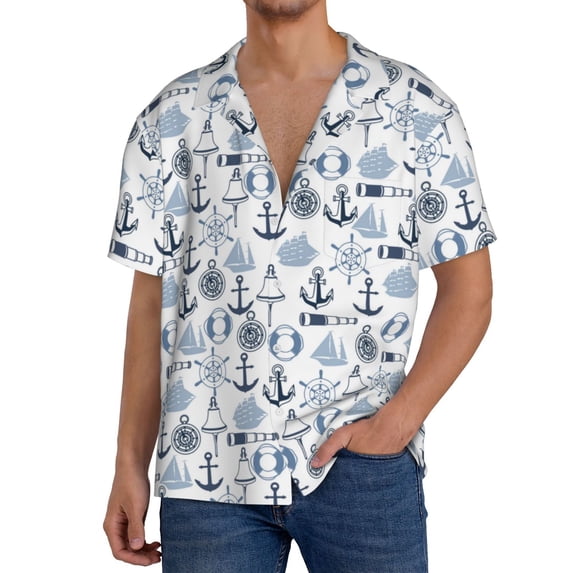 Sikiie Dock Rudder Men's Wrinkle Free Untucked Cuban Shirt Business Casual Button Down Shirts Short Sleeve Shirt3X-Large