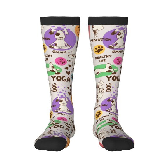 Sikiie Dog Doing Yoga Knee Socks, High Socks Long Stretchy Sock Women Knee High Stocking, Long Socks for Women
