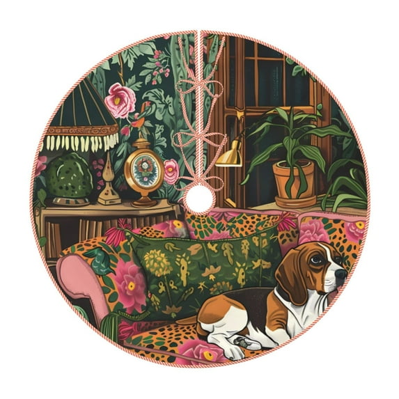 Sikiie Dog On Floral Couch Christmas Tree Skirt, Christmas Tree Decorations, Christmas Decor, Tree Mat Decoration(30-48IN)-30"