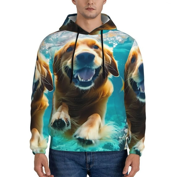 Sikiie Dog Underwater Adventure Men's Hoodie, Essentials Hoodie, Sweatshirt, Pullover Hooded Sweatshirt for Men-XX-Large