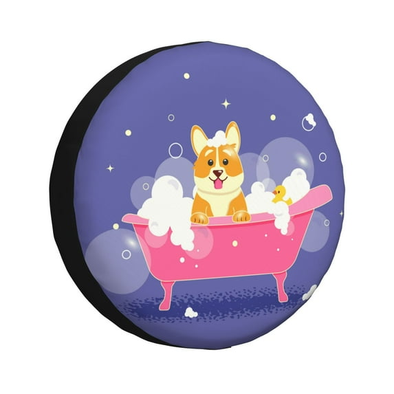 Sikiie Dog Washes in a Pink Bath PVC Leather Spare Tire Wheel Cover Spare Tire Cover, for Car Truck SUV Camper Trailer Universal Fit(14-17in)-14 inch