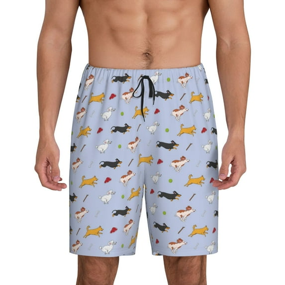 Sikiie Dogs Are Running Mens Pajama Shorts, Lightweight Lounge Pant with Pockets Soft Sleep Pj Shorts for MenLarge