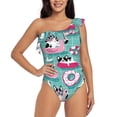 thumbnail image 1 of Sikiie Dogs With Swimming Print Women One Piece Swimsuits Tummy Control One Shoulder Bathing Suits Ruffle Swimwear, From S to XXL-Large, 1 of 6