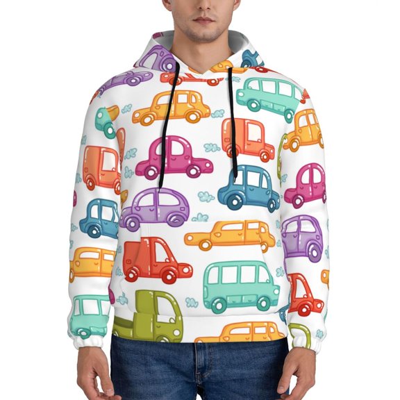 Sikiie Doodle Cars Men's Hoodie, Essentials Hoodie, Sweatshirt, Pullover Hooded Sweatshirt for Men-Medium