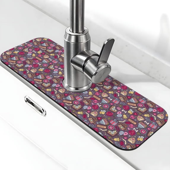 Sikiie Doodles Wedding Splash Guard for Sink Faucet-1 PC Super Absorbent Fast Drying Mat Sink Gadgets-Splash Guard for Kitchen, Sink Mat