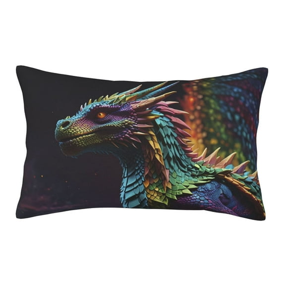 Sikiie Dragon with Colorful Tail Print Plush Pillow Cover, Wrinkle-proof and Stain-resistant Pillow Protector without Pillow Core, Home Decoration-20"x30"