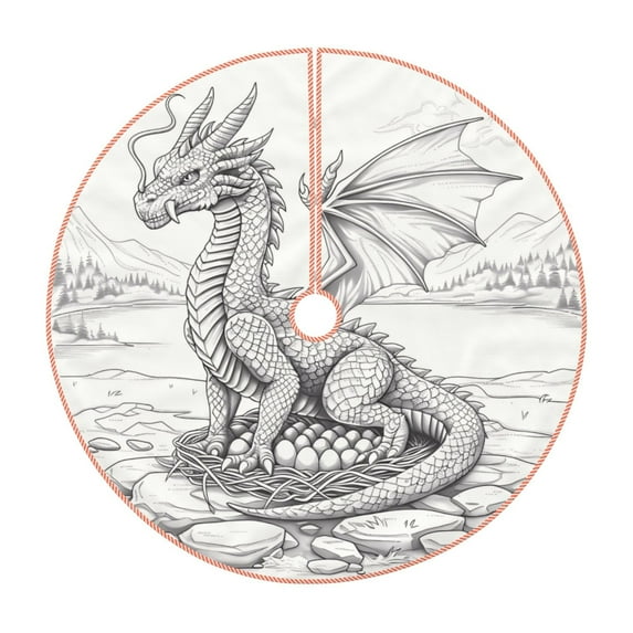Sikiie Dragon Nest Sketch Christmas Tree Skirt, Christmas Tree Decorations, Christmas Decor, Tree Mat Decoration(30-48IN)-36"