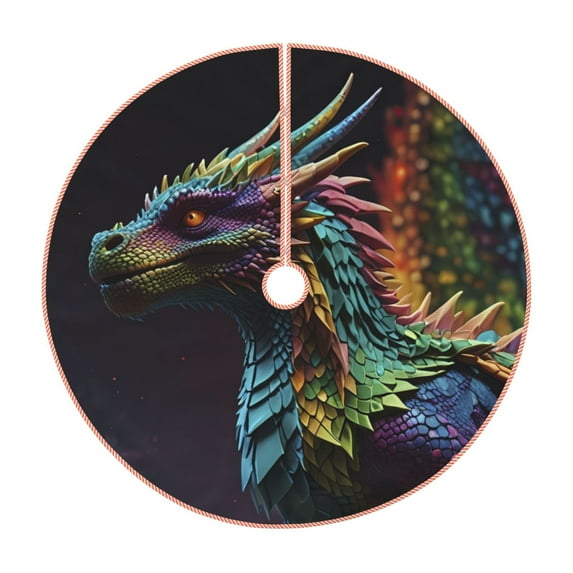 Sikiie Dragon with Colorful Tail Christmas Tree Skirt, Christmas Tree Decorations, Christmas Decor, Tree Mat Decoration(30-48IN)-48"