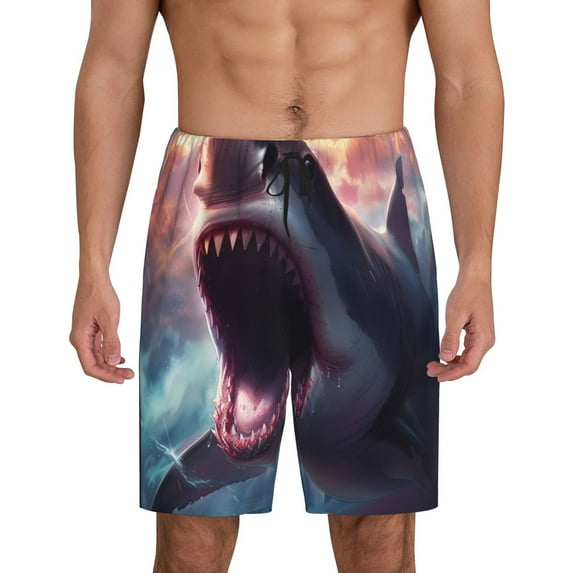 Sikiie Dramatic Shark Attack Mens Pajama Shorts, Lounge Pant, Men's shorts,Sleep Pj Shorts for Men-Small