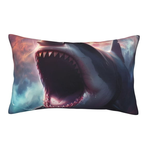 Sikiie Dramatic Shark Attack Print Plush Pillow Cover, Wrinkle-proof and Stain-resistant Pillow Protector without Pillow Core, Home Decoration-16"x24"
