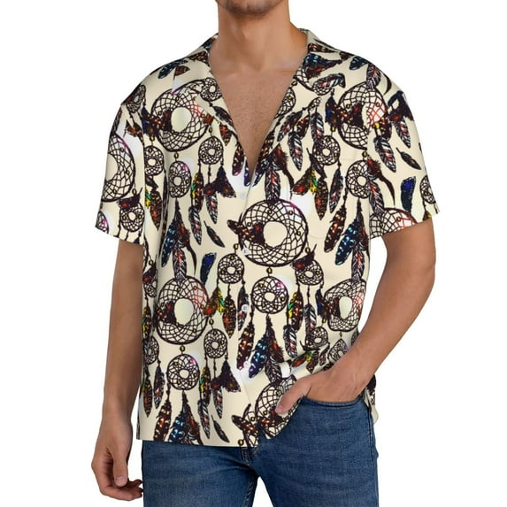 Sikiie Dreamcatcher Men's Cuban Shirt, Hawaiian Shirts, Business Casual Button Down Shirts, Short Sleeve Shirt-Large