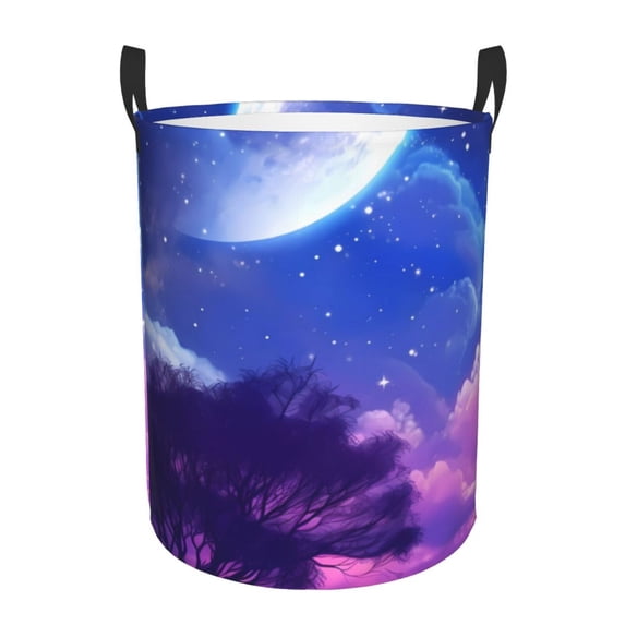 Sikiie Dreamy Colorful Starry Sky Print Round Dirty Clothes Basket, Waterproof Standing Foldable Storage Basket, for Laundry Room, Bedroom, Bathroom Storage-Small