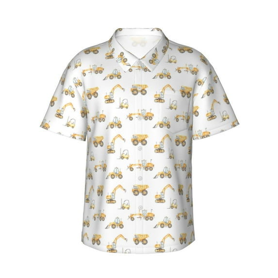 Sikiie Dump Truck Print Men's Hawaiian Shirt, Summer Beach Button Pocket Short Sleeve T-Shirt,XX-Large