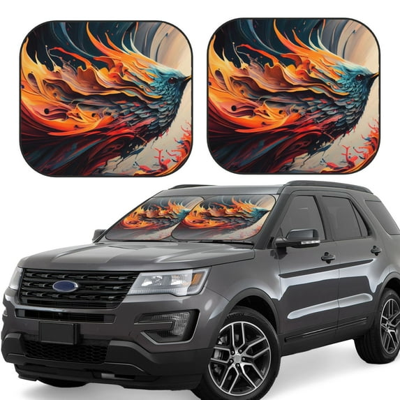 Sikiie Dynamic Fire Bird Art Print Foldable Car Windshield Sun Visor, Car Window Sunshade Suitable for Sedan, SUV and Truck Car Accessories-Medium
