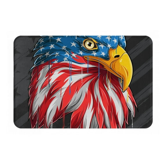 Sikiie Eagle Head With American Flag Print Flannel Anti-slip Floor Mat 16x24in, Thickened Dustproof Entrance Door Mat Floor Mat for Kitchen, Bathroom, Laundry Room