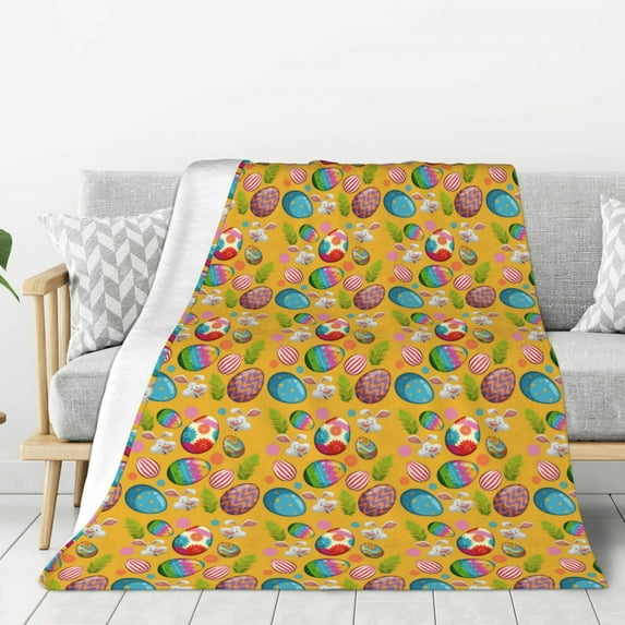 Sikiie Easter Print Cozy Flannel Fleece Throw Blanket: Lightweight & Thick for All Seasons - Perfect for Women, Men, & Kids-60"x50"