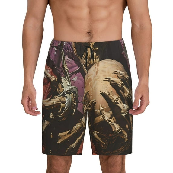 Sikiie Eerie Skull Holding Another Mens Pajama Shorts, Lounge Pant, Men's shorts,Sleep Pj Shorts for Men-3X-Large