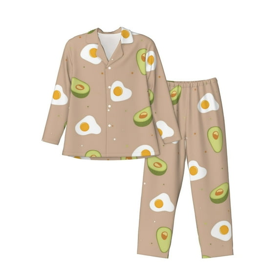 Sikiie Egg and Avocado Mens Pajama Set, Soft Warm Long Sleeve Sleepwear, Cozy Button-Down Pjs for Men-X-Large