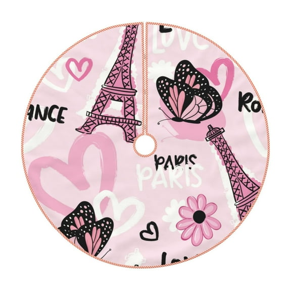 Sikiie Eiffel Tower and Butterflies Nativity Christmas Tree Skirt, Jesus Christian Winter Holiday Tree Mat Decoration(30-48IN)30"