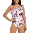 thumbnail image 1 of Sikiie Eiffel Tower and Butterflies Print Women One Piece Swimsuits Tummy Control One Shoulder Bathing Suits Ruffle Swimwear, From S to XXL-X-Large, 1 of 6