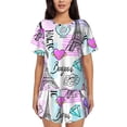 thumbnail image 1 of Sikiie Eiffel Tower and Hearts Womens Pajama Sets Short Sleeve Top With Pants Sleepwear 2 Piece Lounge SetMedium, 1 of 6