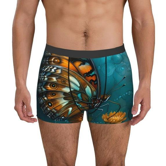Sikiie Elegant Butterfly And Flowers Print Men's Boxer Briefs, Elastic Waistband Boxer Briefs Leggings-Small