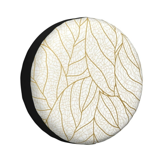 Sikiie Elegant Gold Leaf Pattern PVC Leather Spare Tire Wheel Cover Spare Tire Cover, for Car Truck SUV Camper Trailer Universal Fit(14-17in)-16 inch