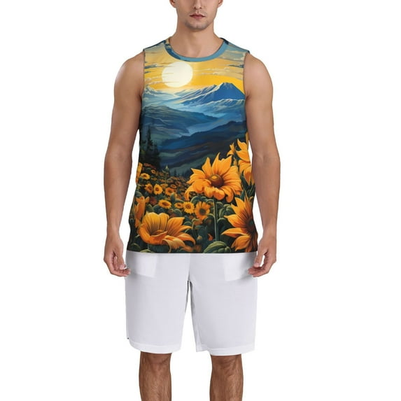 Sikiie Elegant Sunset Sunflower Basketball Jersey Reversible Men's Mesh Athletic Sports Shirts Training Practice S-4XL4X-Large
