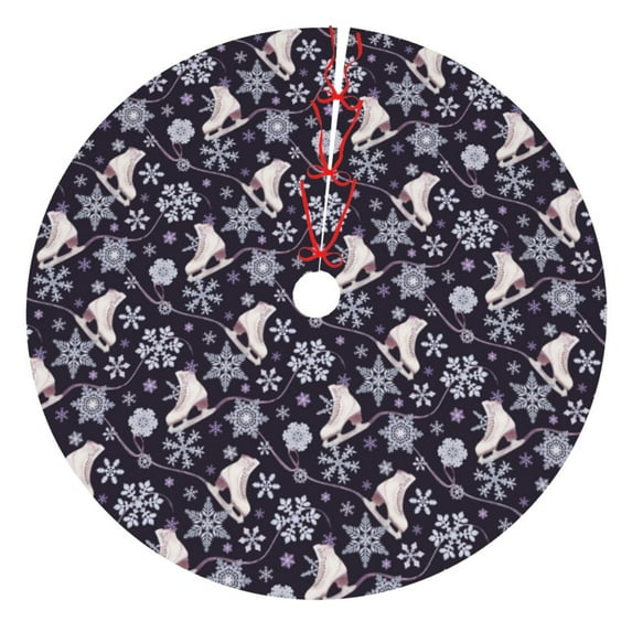 Sikiie Elegant ice skates snowflakes A 30-48 inches {designName} Print Christmas Tree Skirt Snowman Xmas Tree Skirt with Edge Christmas Decorations for Holiday Party-48"