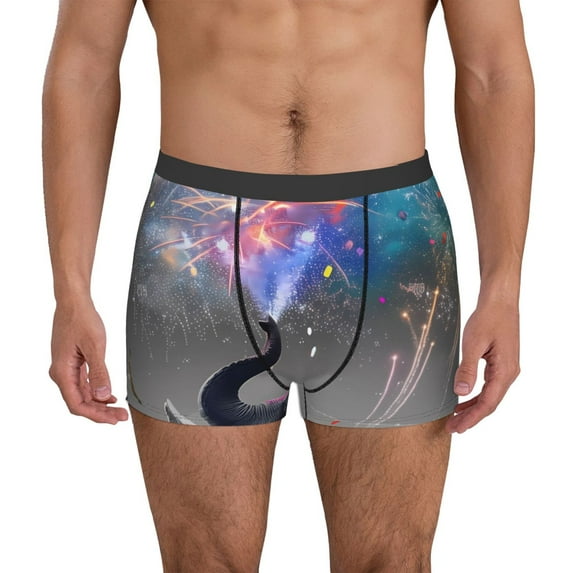 Sikiie Elephant Fireworks Celebration Print Men's Boxer Briefs, Elastic Waistband Boxer Briefs Leggings-Medium
