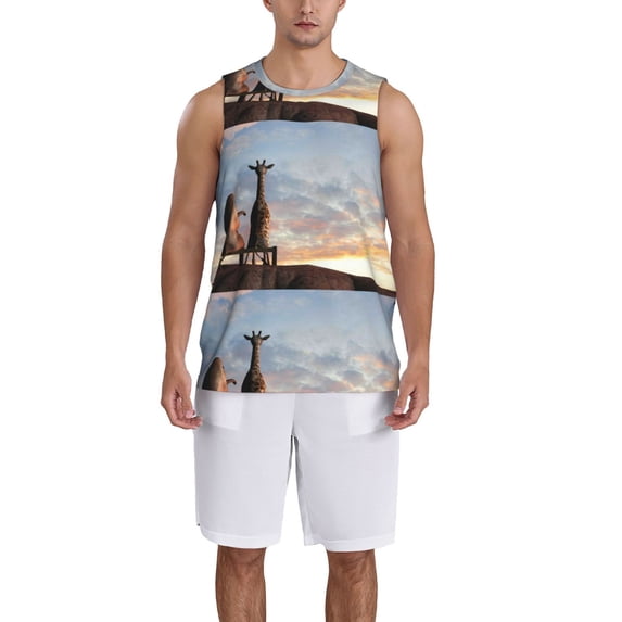 Sikiie Elephant Giraffe Basketball Jersey Reversible Men's Mesh Athletic Sports Shirts Training Practice S-4XLX-Large