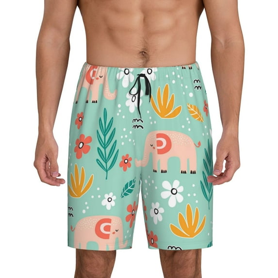 Sikiie Elephant and Flowers Mens Pajama Shorts, Lightweight Lounge Pant with Pockets Soft Sleep Pj Shorts for MenLarge