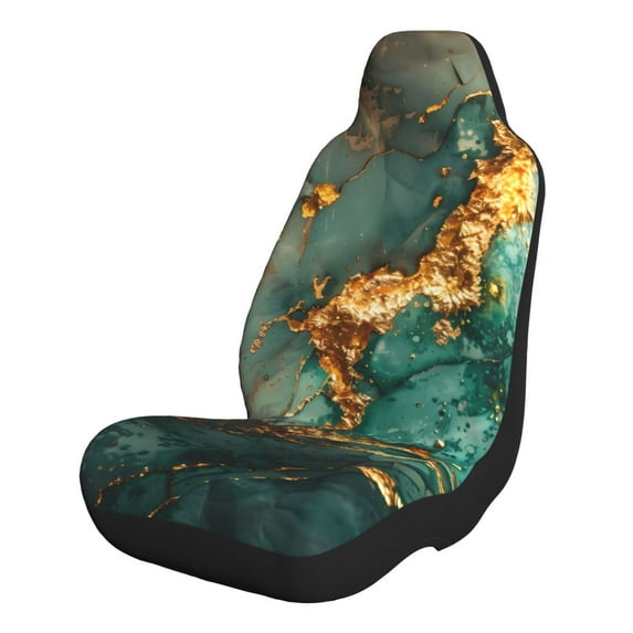 Sikiie Emerald Color Gold Marble Car Seat Covers 2PCs Front Car Seat Covers Universal fit for Most Cars SUVs and Trucks-1