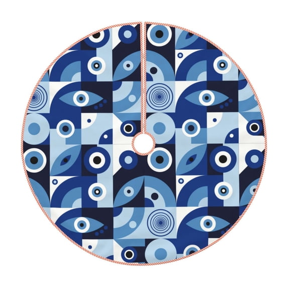 Sikiie Evil Eye Nativity Christmas Tree Skirt, Jesus Christian Winter Holiday Tree Mat Decoration(30-48IN)30"