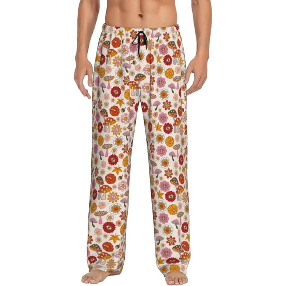 Sikiie Fall 70s Groovy Hippie Mens Pajama Pants Sleep & Lounge Pants, PJ Bottoms With elastic waistb and Pockets X-Large