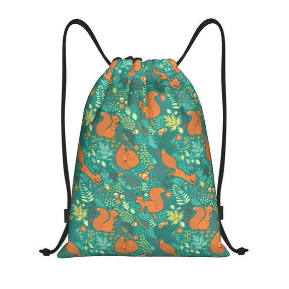 Sikiie Fall Forest Squirrel Drawstring Backpack Drawstring Bags, Draw String Back Bag for Sports, Gym, Travel, Swimming, Beach-Small