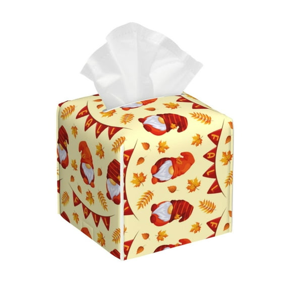 Sikiie Fall Gnomes Leather Tissue Box Cover Square, tissue box holder - 5.2”x5.2”x5.2”