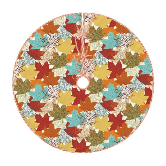 Sikiie Fall Maple Leaves Nativity Christmas Tree Skirt, Jesus Christian Winter Holiday Tree Mat Decoration(30-48IN)30"