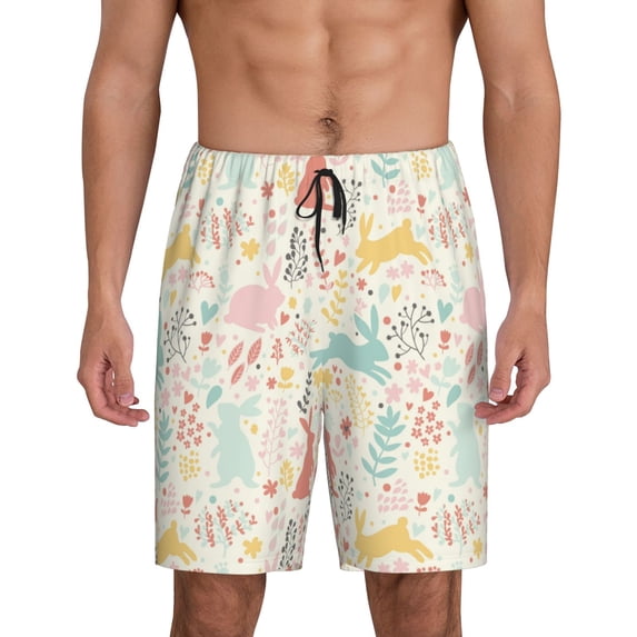 Sikiie Fall Rabbit Mens Pajama Shorts, Lightweight Lounge Pant with Pockets Soft Sleep Pj Shorts for MenLarge