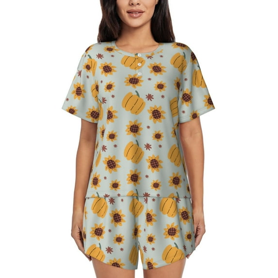 Sikiie Fall Thanksgiving Day Womens Pajama Sets Short Sleeve Top With Pants Sleepwear 2 Piece Lounge Set-4X-Large