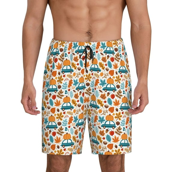 Sikiie Falling Pumpkins On Car Mens Pajama Shorts, Lounge Pant, Men's shorts,Sleep Pj Shorts for Men-4X-Large