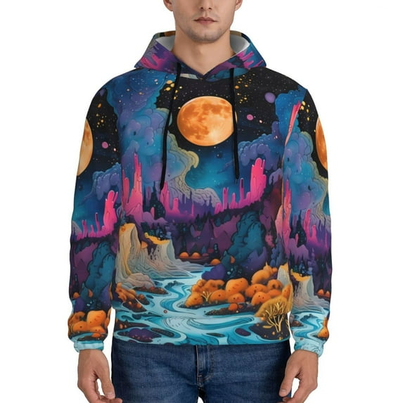 Sikiie Fantasy Cosmic Landscape Men's Hoodie, Essentials Hoodie, Sweatshirt, Pullover Hooded Sweatshirt for Men-Large