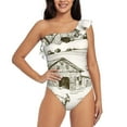 thumbnail image 1 of Sikiie Farm Animals 2 Print Women One Piece Swimsuits Tummy Control One Shoulder Bathing Suits Ruffle Swimwear, From S to XXL-Medium, 1 of 6