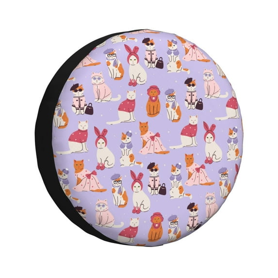 Sikiie Fashionable Cats PVC Leather Spare Tire Wheel Cover Spare Tire Cover, for Car Truck SUV Camper Trailer Universal Fit(14-17in)-14 inch