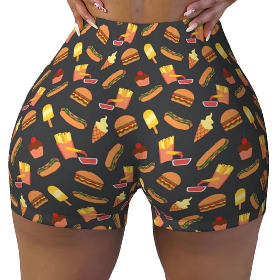 Sikiie Fast Food Print Workout Shorts Women Scrunch Butt Gym Shorts Seamless High Waist Tummy Control Yoga Biker Athletic Shorts